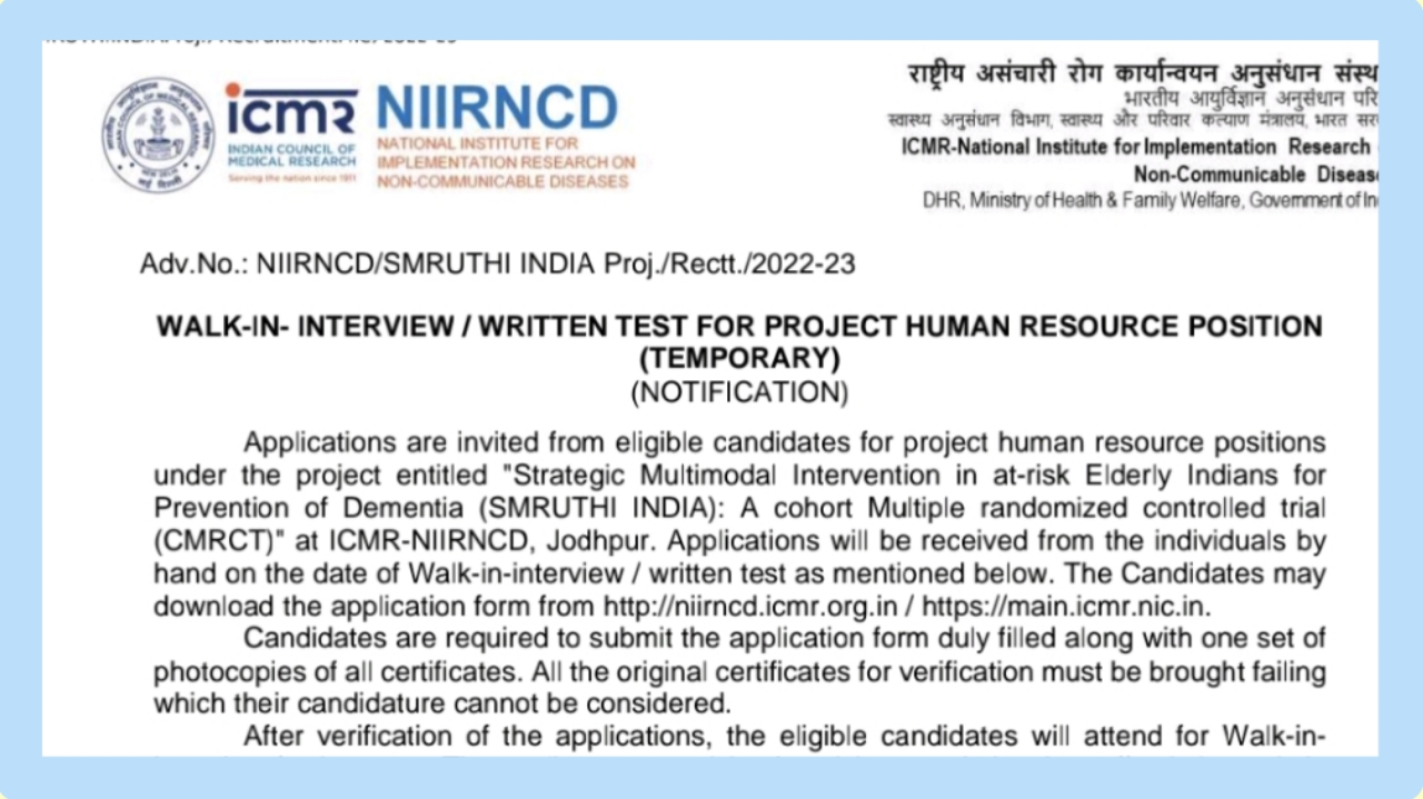 national institute for implementation research on non communicable diseases recruitment notification 2022 23